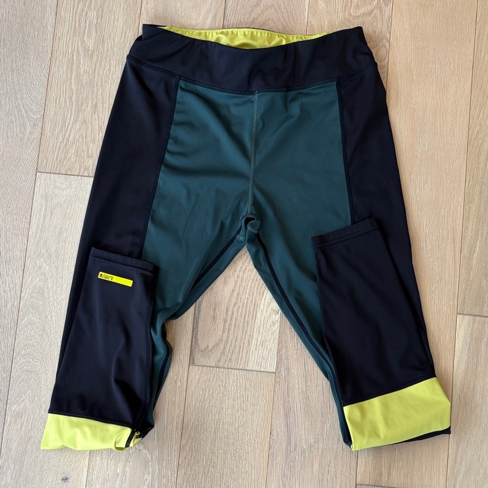 Simons Black and Green Leggings with Yellow Accents